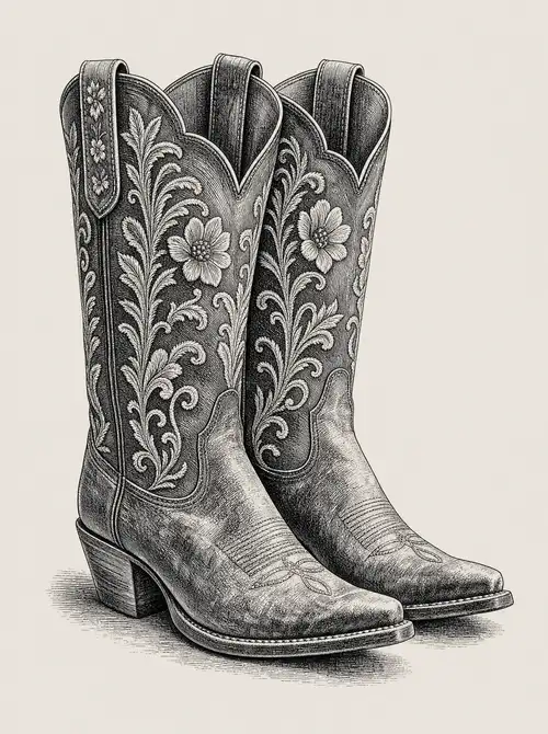 Engraving of a pair of western boots
